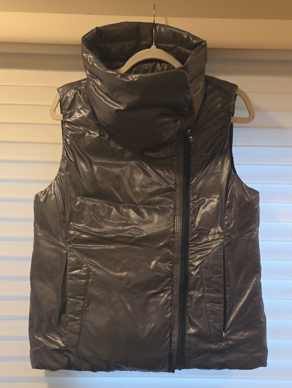 Ralph Lauren Shiny Quilted Puffer Vest in Dark Gray